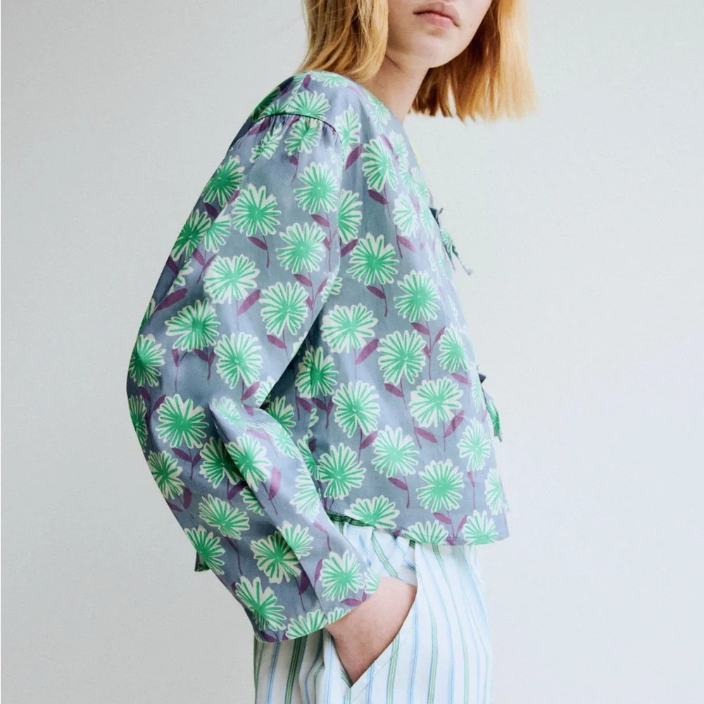 Zara Girls Floral Tie Front Blouse Top
